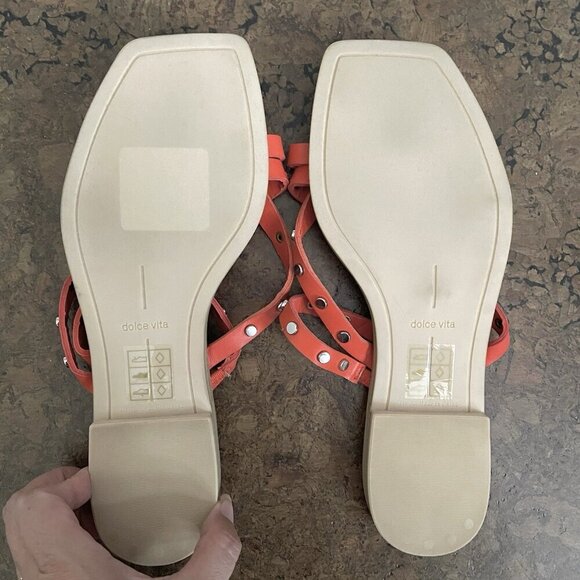 Dolce Vita Orange Ishita Strappy Square Toe Studded Flat Slide Sandals - 7.5 - Picture 4 of 5